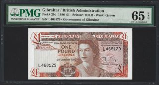 1986 Gibraltar 1 Pound,  P - 20d Actually A Rare Date,  Pmg 65 Epq Gem Unc,  Qeii