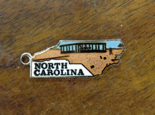 Vintage Silver North Carolina State Map Enamel The Wright Brothers Charm Rare P