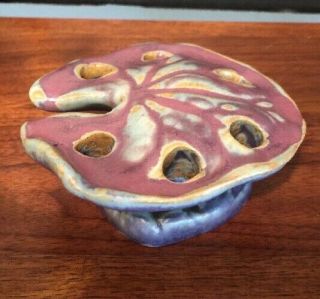 Rare Vintage Fulper Art Pottery Lily Pad Flower Frog Purple & Blue Wonderful