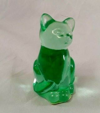 Rare Vintage Fenton Green Glass Sitting Cat Figurine