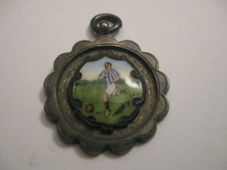 Rare Old 1930 Football Ceramic Shield Hallmarked Silver Enamelled Medal