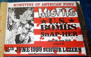Rare 1999 Misfits Us Bombs Swiss Show Gig Poster Luzern Horror Punk Hardcore Kbd