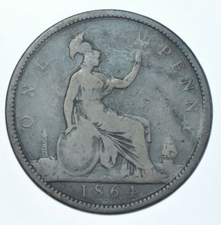 Rare 1864 Penny,  Crosslet 4,  British Coin From Victoria [r10] Gf/avf