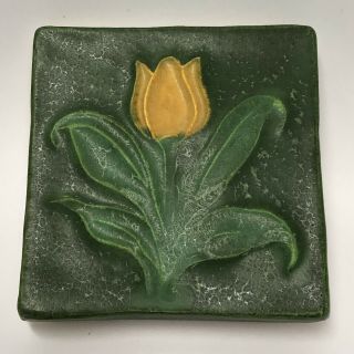 Ephraim Faience Pottery Tulip Arts & Crafts Mission Style Tile 4” Rare.