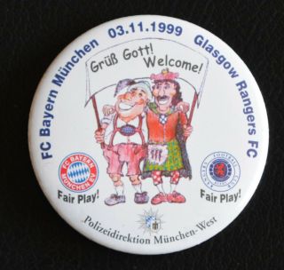 Rare 1999 Bayern Munich V Rangers Vintage Pin Badge Glasgow Rangers
