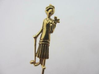 Rare Lady Golfer 9k Gold Stick Pin Brooch Vintage Art Deco English.  Tbj07451