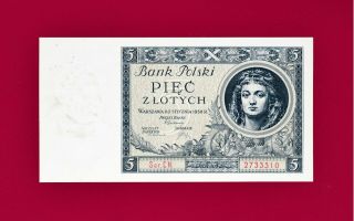 Ultra - Rare 5 Zlotych Zloty 1930 Poland Unc Banknote - Bank Polski (pick - 72)