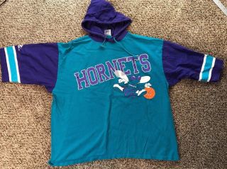 Vtg Charlotte Hornets Apex Hood Shirt 90 
