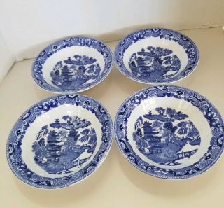 Rare 1912 - 1927 Ridgway Blue Willow Set Of 4 Cereal Bowl 6.  25 " Old Diamond Mark