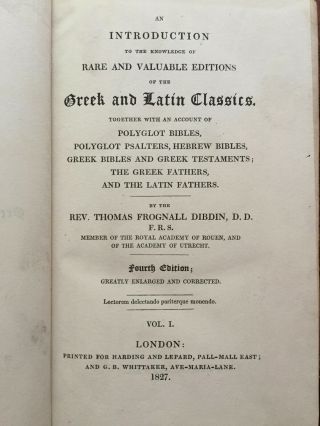 1827 Introduction to Rare & Valuable Greek & Latin Classics - 2V in 4. 3