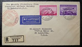 Zeppelin 1936 Liechtenstein Cover Rare Stamps 1 Franc 2 Franc Cover