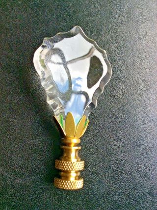 VINTAGE RARE CRYSTAL & BRASS HEAVY THICK LAMP FINIAL 3 1/4” Tip to Tip 3