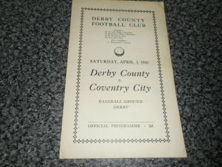 Derby County V Coventry City 1942/3 Rare War - Time April 3rd Post