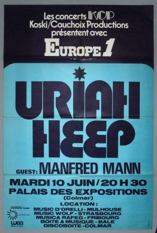 Uriah Heep Manfred Mann - Mega Rare France 1975 Concert Poster