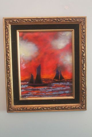 RARE Enamel on Copper Painting of Sailboats at Sunset by Fleming ca.  20th c. 2