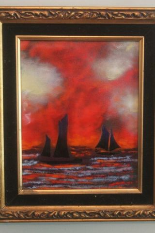 RARE Enamel on Copper Painting of Sailboats at Sunset by Fleming ca.  20th c. 4