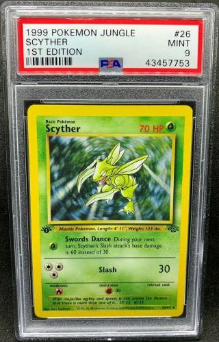 Psa 9 Pokemon 1999 1st Edition Jungle Scyther Card Wotc 26/64