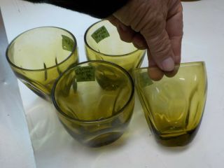 Rare Set 4 Russel Wright Imperial Pinch Verde Green Glass Tumbler Chartreuse