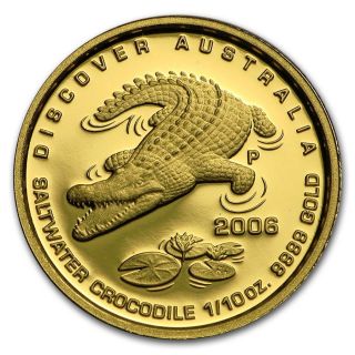 Australia 2006 1/10 Oz 3.  11 Gr Saltwater Crocodile Gold Proof Coin Rare