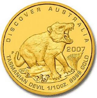 Australia 2007 1/10 Oz 3.  11 Gr Tasmanian Devil Gold Proof Coin Rare