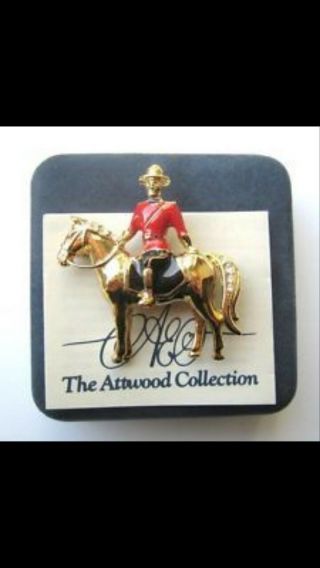 Vintage Rare Jewellery Signed A&s Rcmp Police Horse Attwood & Sawyer Brooch