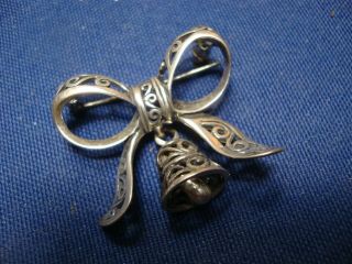 Ultra Rare Art Deco Bell Old Pawn Sterling Silver Brooch