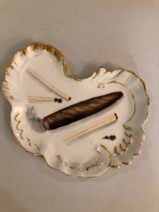 Rare Vintage Antique Limoges J.  P.  L France,  Hand Painted Cigar Ash Tray