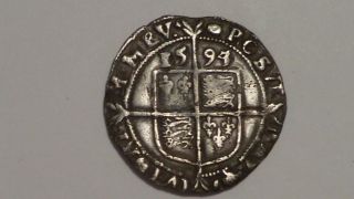 1594 Sixpence.  4 Over 3.  V.  Rare.  Bold Piece.  Elizabeth 1st Hammered - Tudor.  1593