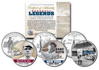 Baseball Legend Babe Ruth State Quarters Us 3 - Coin Set - Mail - In - Offer Rare