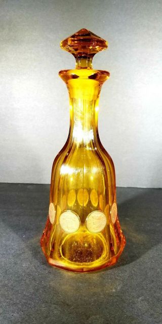Rare Amber Fostoria Frosted Coin Wine Decanter Made Two Years Only At