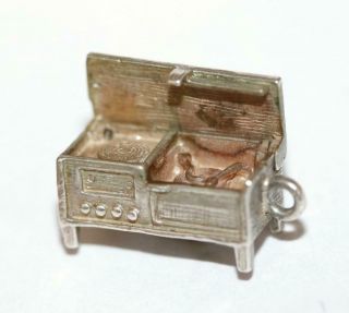 Rare Opening Stereo Console Record Player Sterling Silver Vintage Charm C.  1960 