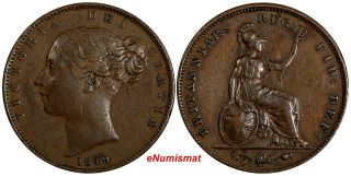 Great Britain Victoria Copper 1849 1 Farthing Mintage - 645,  000 Rare Date Km 725