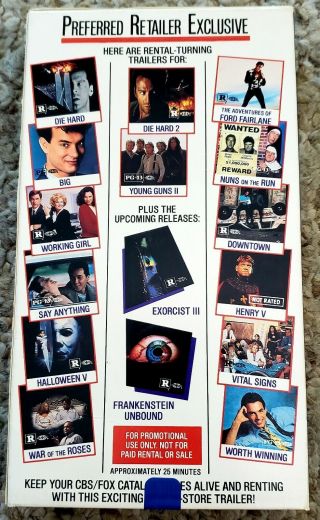 CBS FOX VIDEO IN - STORE TRAILER VHS TAPE 1990 RARE 9319 Great Titles 2