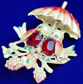 RARE VTG c1930 ' s CELLULOID EARLY PLASTIC JELLY BELLY LOVE BIRDS 3 - D BROOCH PIN 2