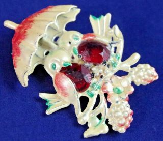 RARE VTG c1930 ' s CELLULOID EARLY PLASTIC JELLY BELLY LOVE BIRDS 3 - D BROOCH PIN 4