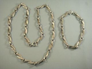 Rare Vintage 1940s Twisted Large Sterling Silver Links Necklace & Bracelet Set