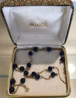 Mings Hawaii 14k Yellow Gold Blue Lapiz Link 18” Necklace And 7” Bracelet Rare