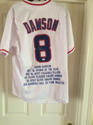 Andre Dawson Signed Stat Hof Chicago Cubs Baseball Jersey Jsa Authentic Rare 8