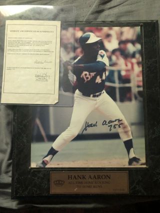 Hank Aaron Authenticate Autographed Photo Plaque Very Limited And Rare