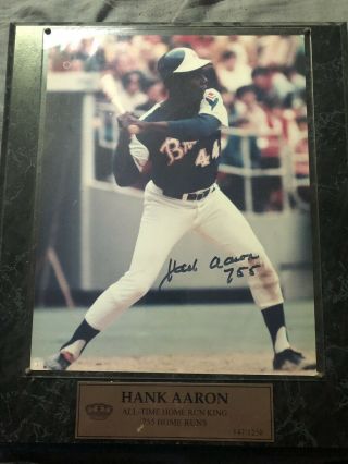 Hank Aaron Authenticate Autographed Photo Plaque VERY LIMITED AND RARE 3