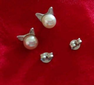 Collectable Cats Rare Vintage Sterling Silver Pearl & Quartz Stone Stud Earrings