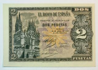 2 Pesetas 1938 Spain Banknote,  Unc Rare,  No - 1263