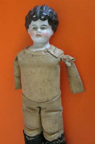 Vintage Antique German 12 " Tall Ceramic Rare Burlap Cloth Doll 1920 