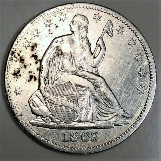 1863 Seated Liberty Half Dollar Coin Rare Date