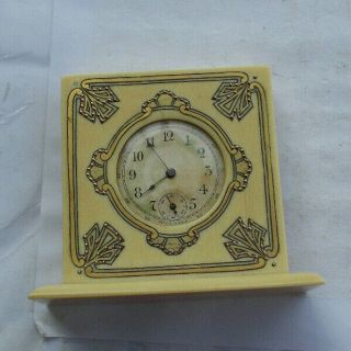 Rare Vintage 4 " Wind Up Gold Hand Painted Celluloid Shelf Mantel Clock D Usa Nr