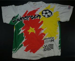 Rare Vintage Cameroon World Cup 1994 All Over Print T Shirt 90s Soccer Tourney L