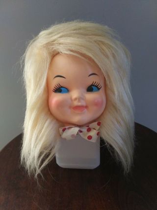 Vintage 1970s Hair Blonde Baby Doll Head Kleenex Tissue Box Cover Dispense Rare