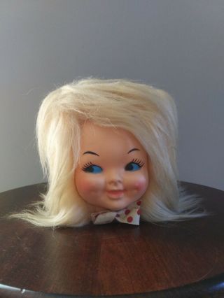 Vintage 1970s Hair Blonde Baby Doll Head Kleenex Tissue Box Cover Dispense RARE 2