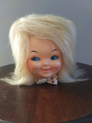 Vintage 1970s Hair Blonde Baby Doll Head Kleenex Tissue Box Cover Dispense RARE 3