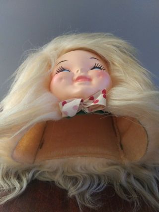 Vintage 1970s Hair Blonde Baby Doll Head Kleenex Tissue Box Cover Dispense RARE 8